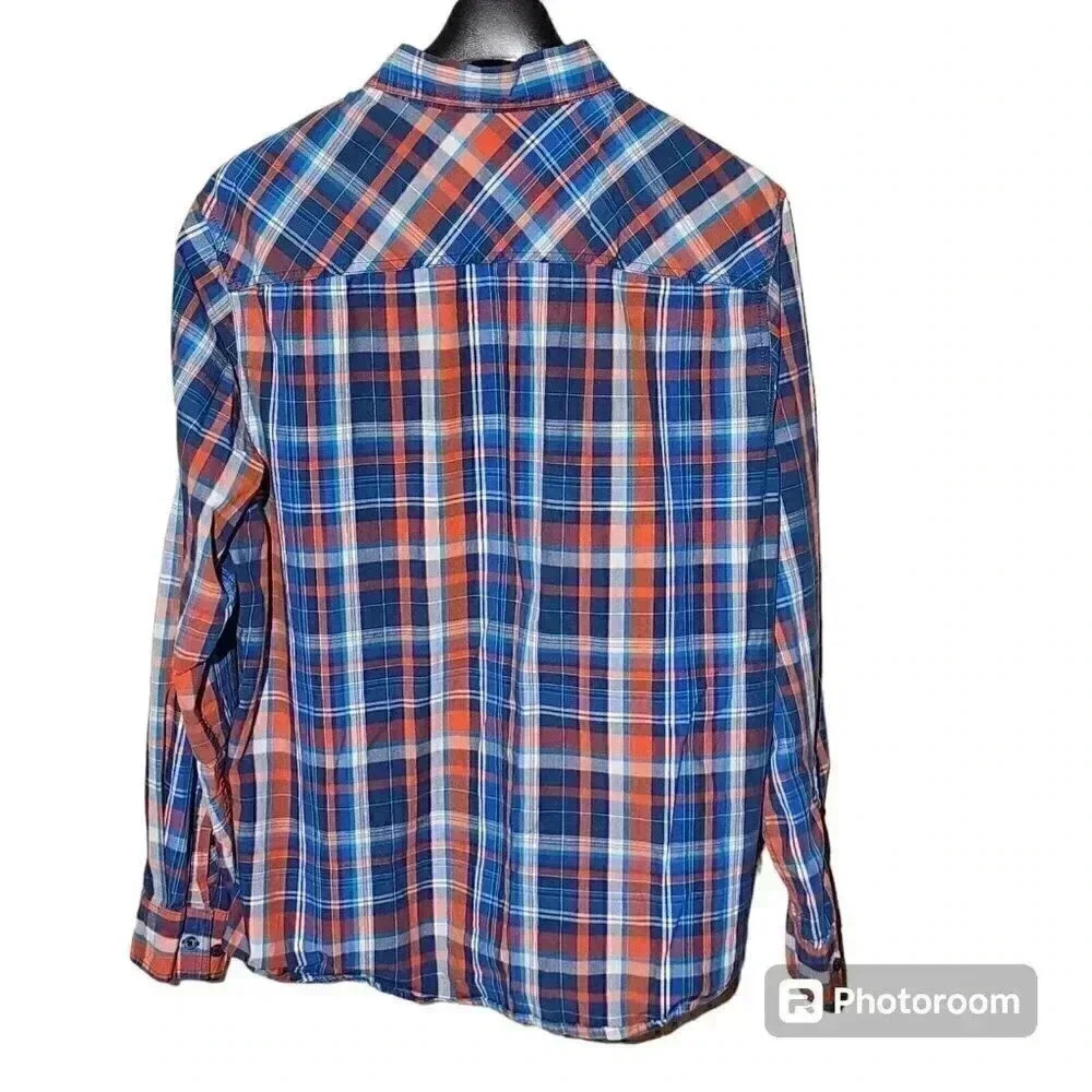 Red Camel Button Up Shirt Mens XL Long Sleeve Blue Plaid Cotton Casual Western - Picture 2 of 5